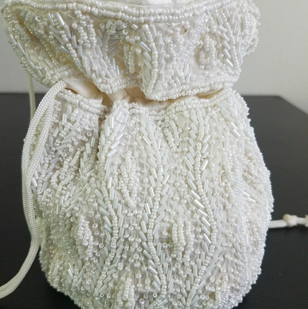 Handmade beaded drawstring bag